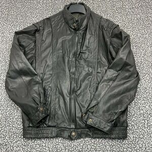Canda Motorcycle Jacket Men 54 Black Leather Full Zip Long Sleeve‎